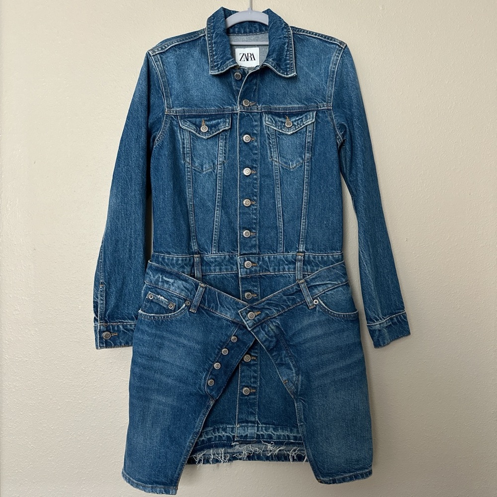 Zara Women's Classic Blue Denim Jacket Dress, size XS, new without tag